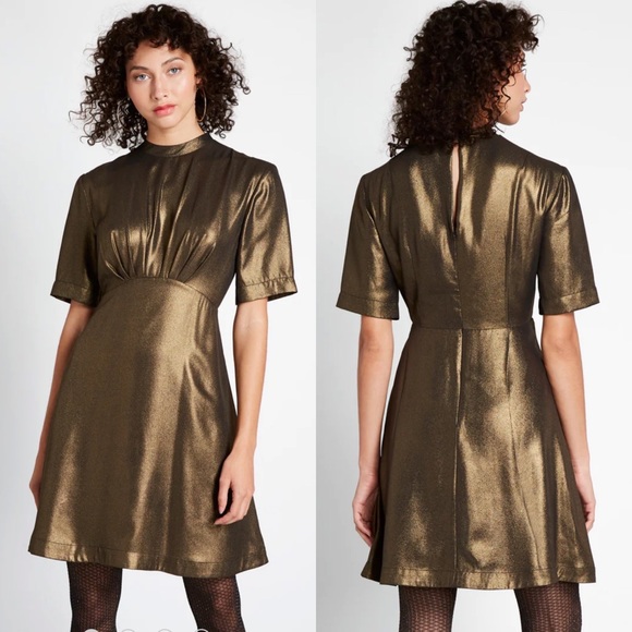 Modcloth Emily and Fin Shake and Shimmer Gold A-Line Dress - Picture 1 of 10